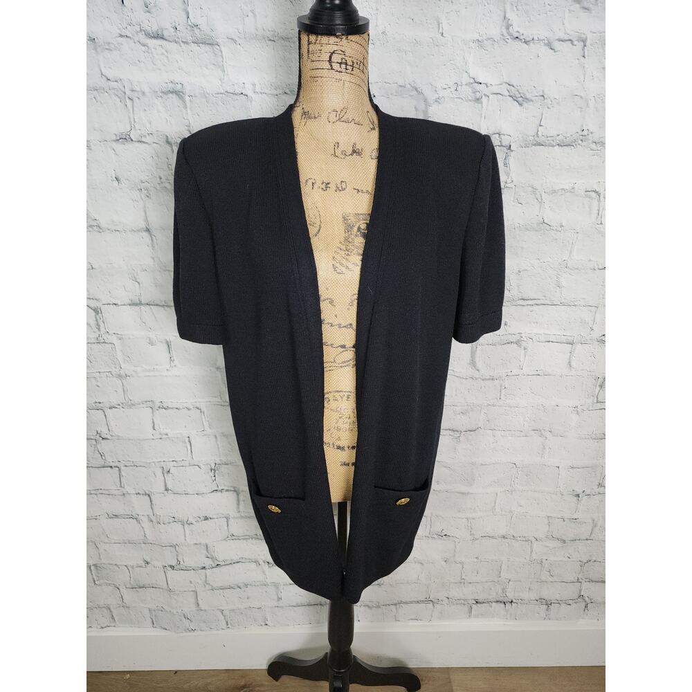 ST. John basic santana Cardigan Sz L padded jacket black short sleeve A34
